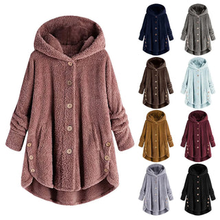 Abrigo de felpa con capucha para mujer, color sólido