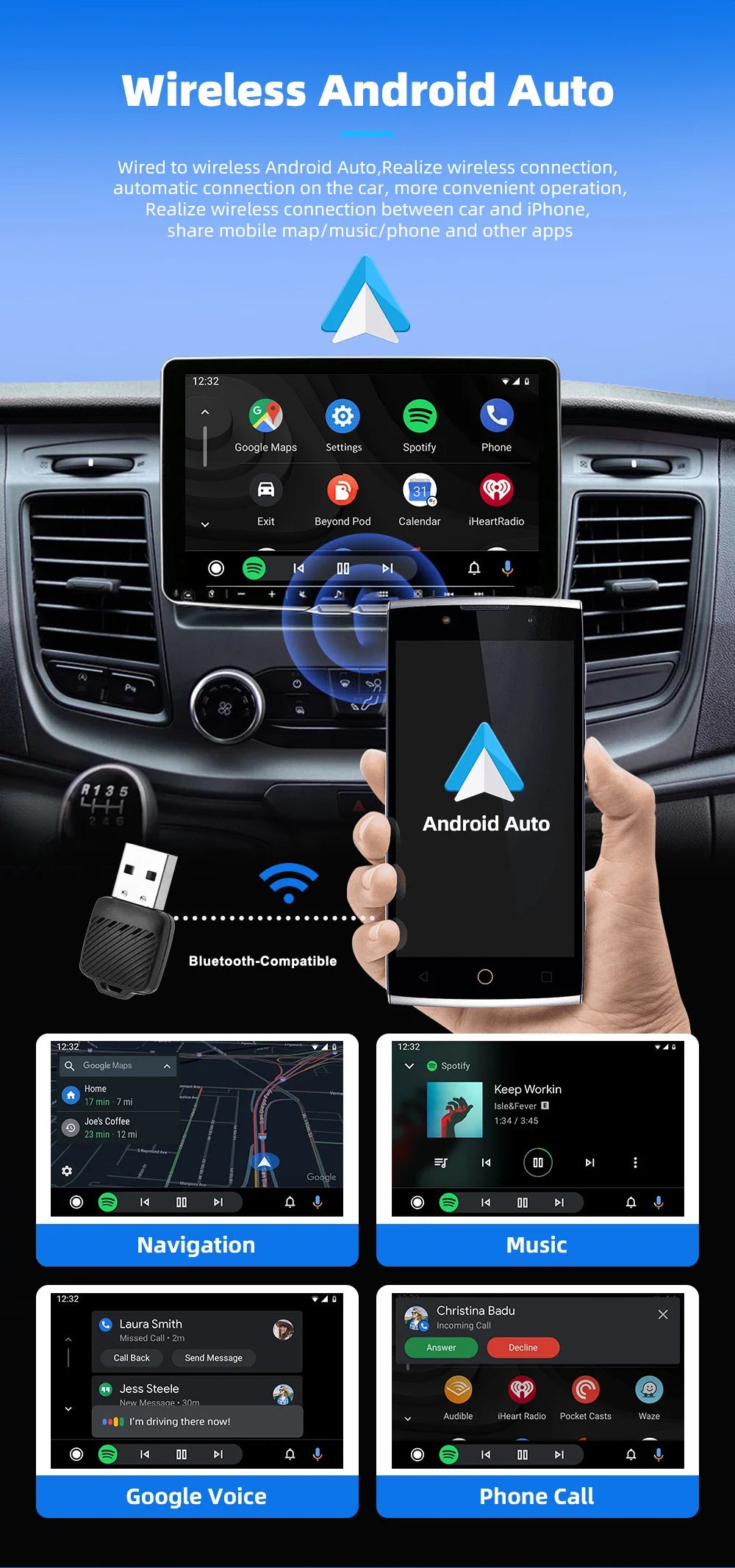 Adaptador inalámbrico CarPlay Android Auto 2 en 1, Dongle para coche, conexión automática Plug & Play para iPhone y Android, coche con cable de fábrica