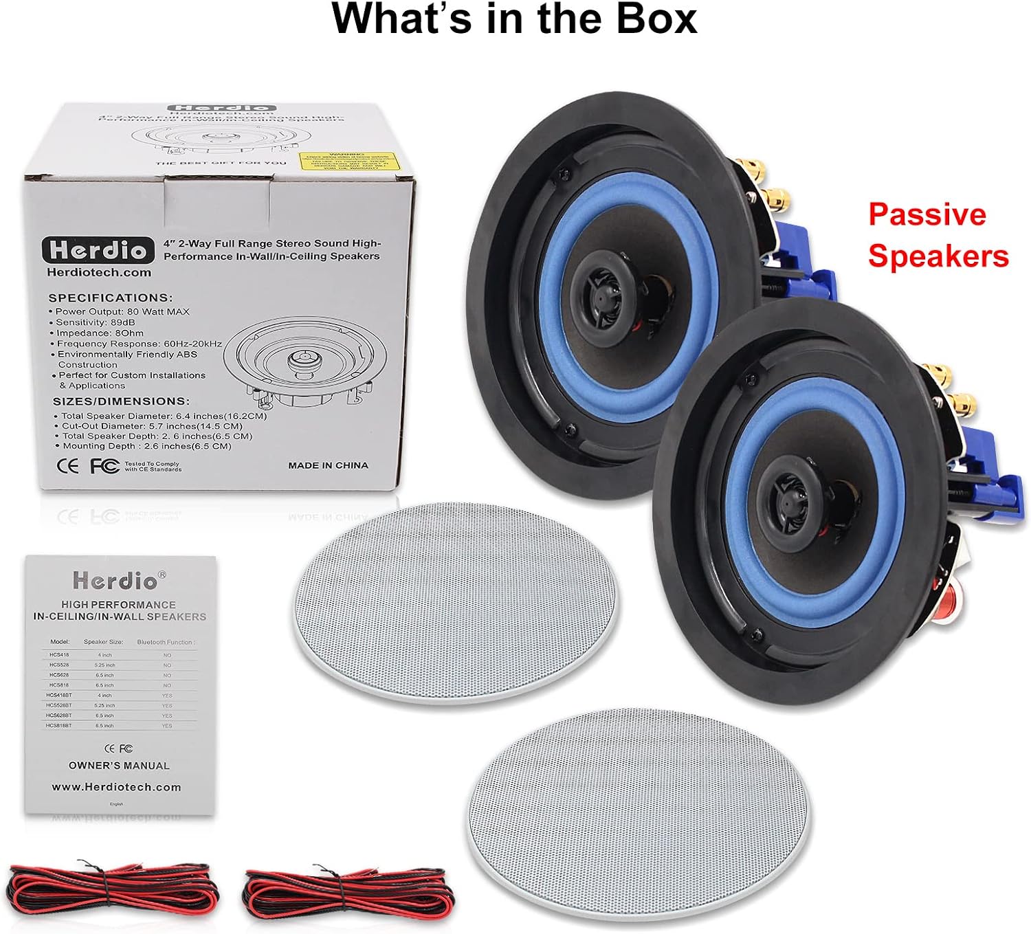 Altavoz de Techo Herdio de 4 Pulgadas, 160W, 2 Vías, Empotrable, Pasivo, con Audio Integrado, Ideal para Baño, Cocina, Oficina, Sala de Estar
