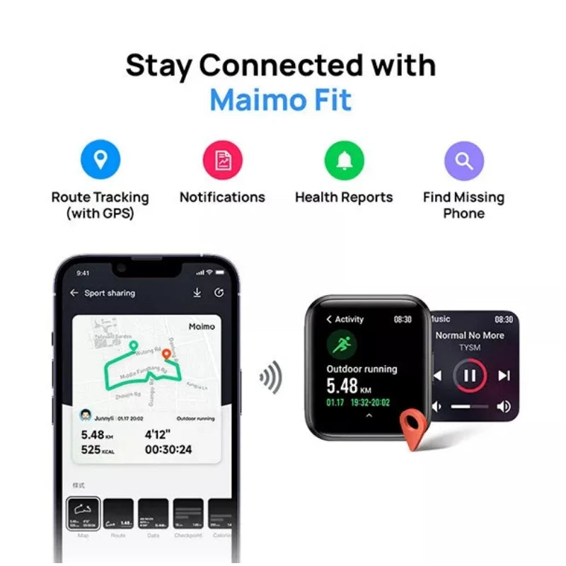 2106 Maimo reloj flujo GPS Smartwatch 1,6 "Pantalla AMOLED oxígeno en sangre Monitor de ritmo cardíaco reloj 225mAh batería 5ATM