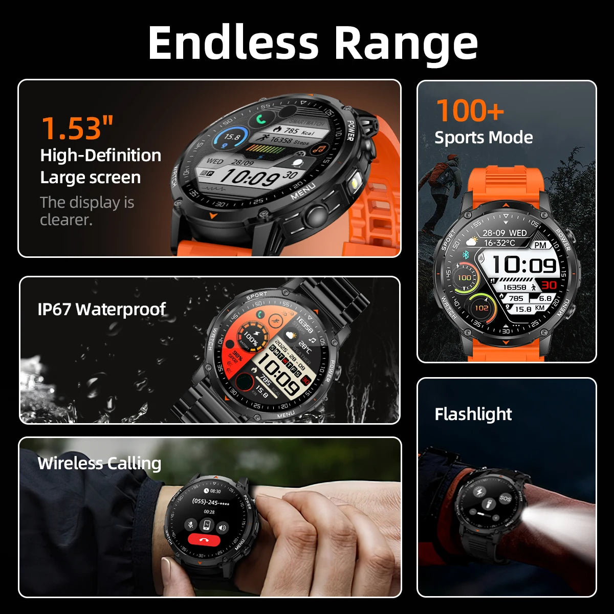 Reloj Inteligente Militar 1400mAh 10ATM Bluetooth