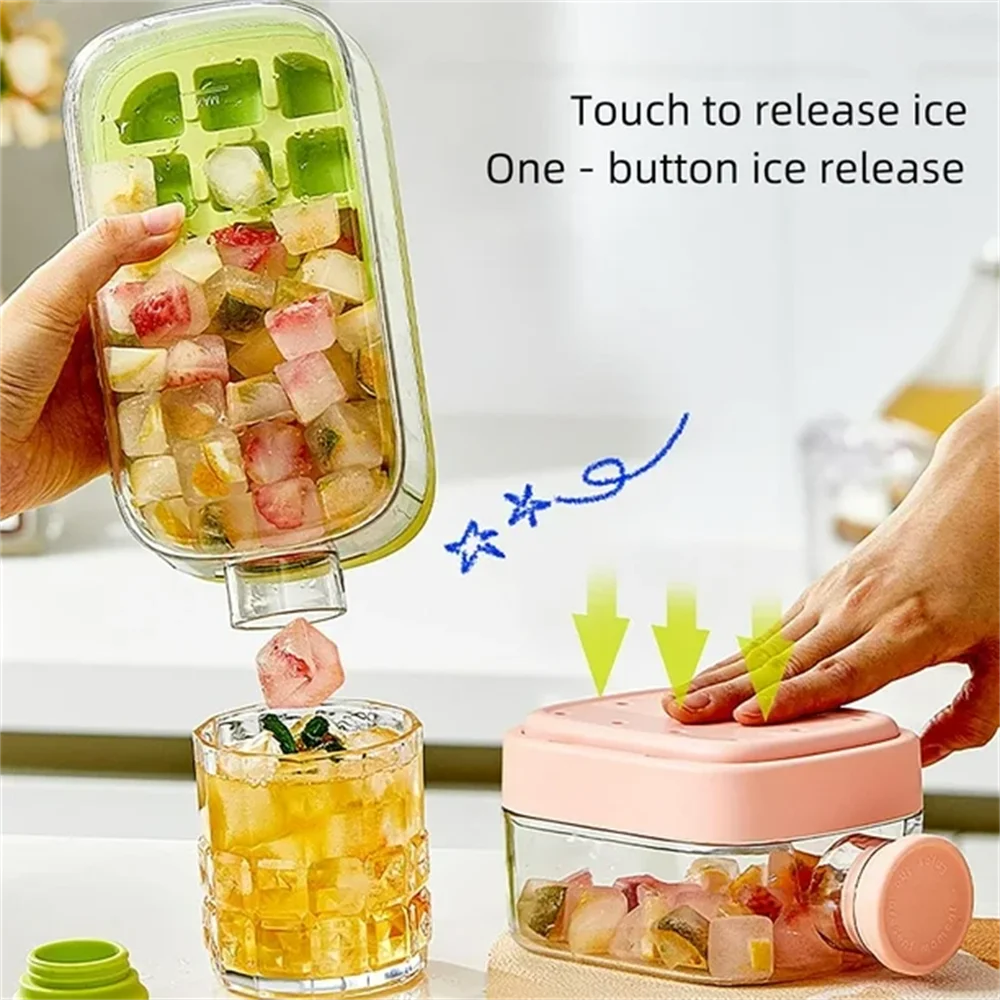 Botella de cubitos de hielo con pajita, botella para hacer cubitos de hielo tipo empuje sin contacto 2 en 1, molde de hielo para botella de agua de fácil liberación