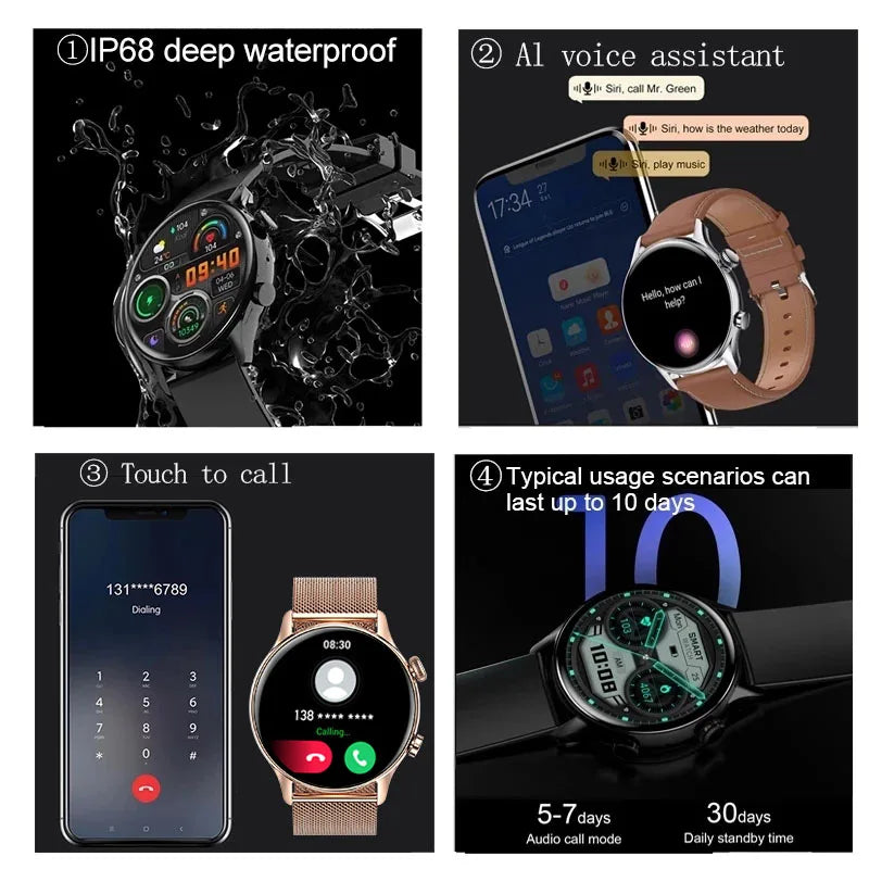 Reloj Inteligente 2026 para Mujer, Pantalla AMOLED HD, Siempre Encendida, Llamadas Bluetooth, Resistente al Agua IP68, GPS, Reloj Inteligente para Hombre, Compatible con Android e iOS