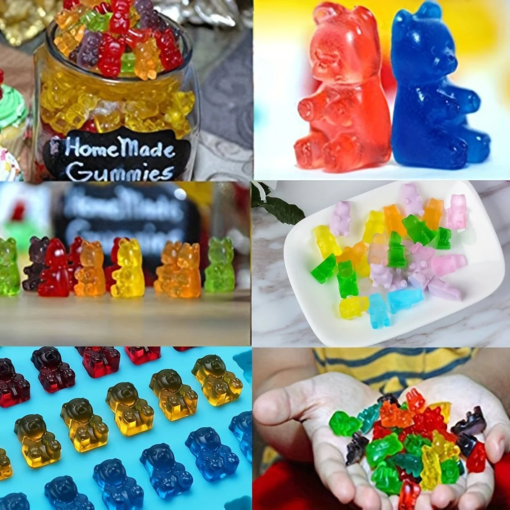 Moldes de goma de silicona para dulces de oso, moldes de goma de chocolate de tamaño mini con 2 goteros, silicona antiadherente de calidad alimentaria, paquete de 4 para hornear