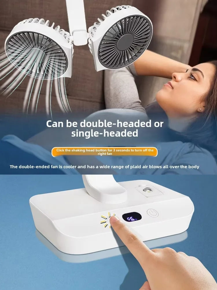 Ventilador de escritorio de doble cabezal, ventilador de 4 engranajes, refrigeración rápida por viento, pantalla Digital, gran capacidad de 2024 mAh, para el hogar, novedad de 12000