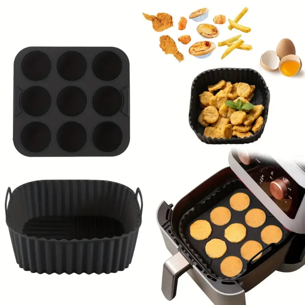 Revestimiento interior cuadrado de silicona para freidora de aire de 2 piezas, revestimiento interior de freidora de aire de silicona reutilizable, accesorios para freidora de aire de seguridad alimentaria, Bakin