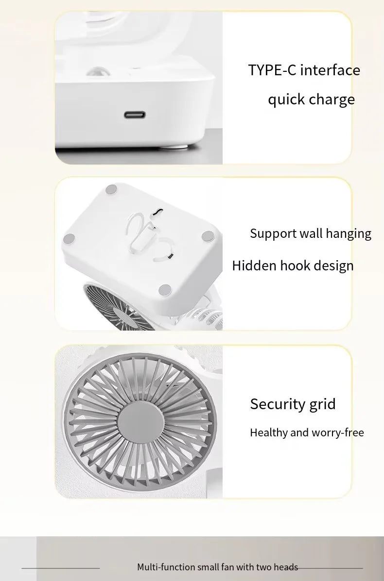 Ventilador de escritorio de doble cabezal, ventilador de 4 engranajes, refrigeración rápida por viento, pantalla Digital, gran capacidad de 2024 mAh, para el hogar, novedad de 12000