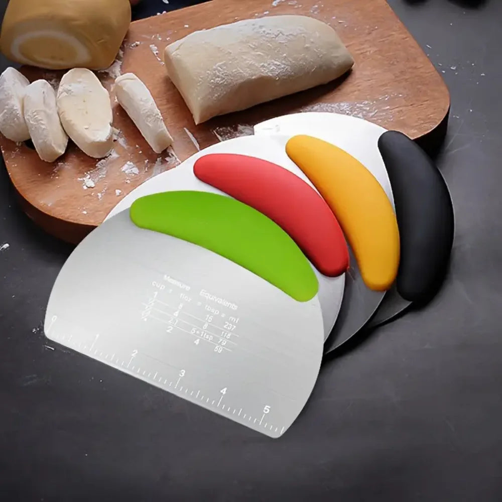 Cortador de masa de acero inoxidable, raspador de masa de acero inoxidable, cortador de masa multifuncional, herramienta para hornear para medir y c
