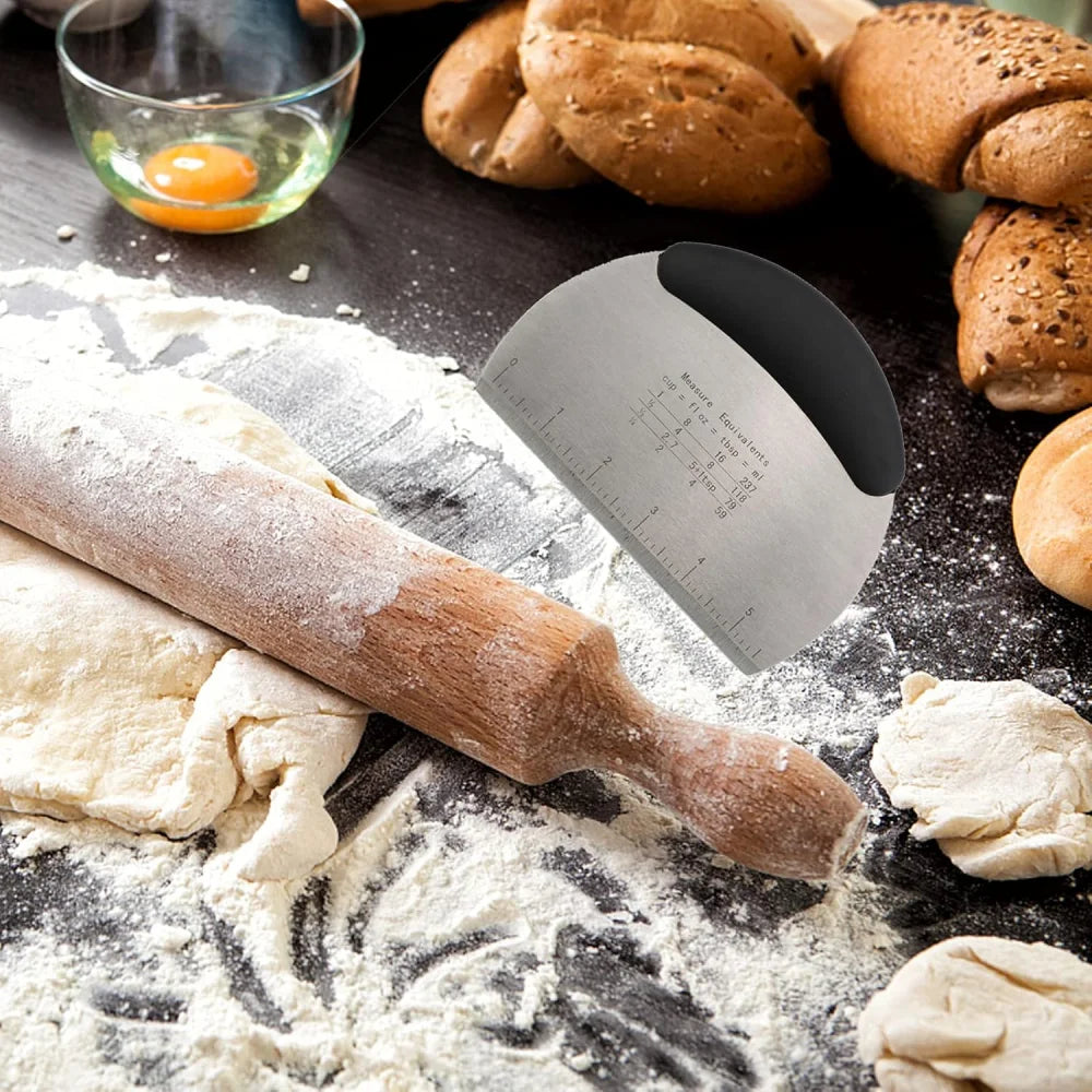 Cortador de masa de acero inoxidable, raspador de masa de acero inoxidable, cortador de masa multifuncional, herramienta para hornear para medir y c