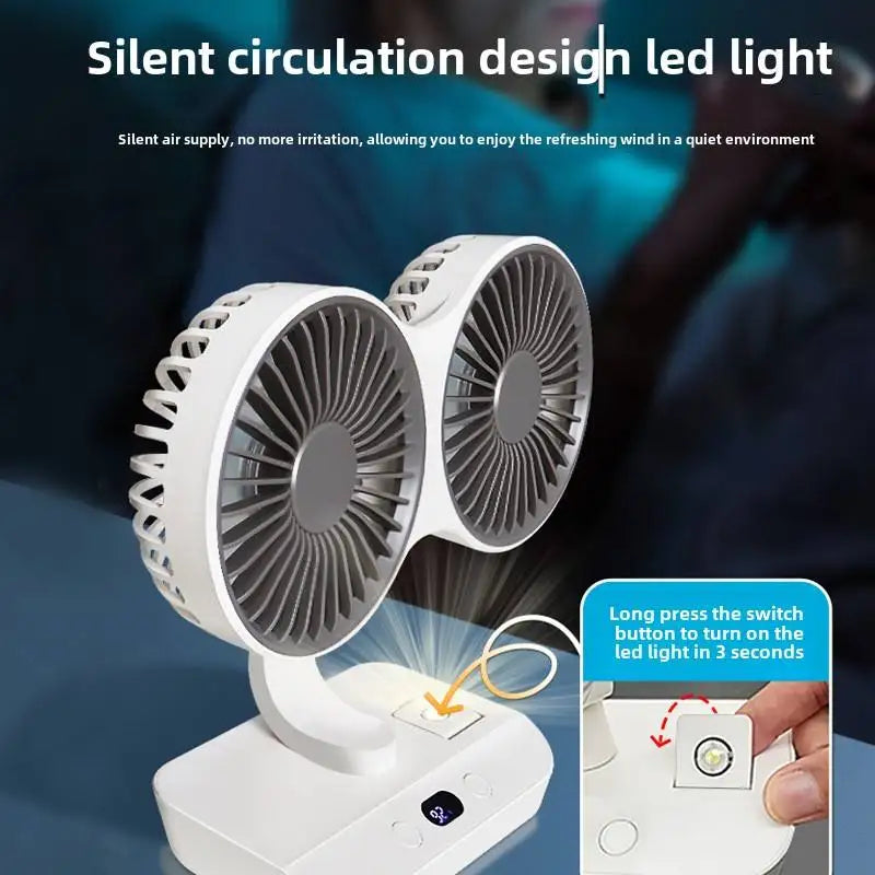 Ventilador de escritorio de doble cabezal, ventilador de 4 engranajes, refrigeración rápida por viento, pantalla Digital, gran capacidad de 2024 mAh, para el hogar, novedad de 12000