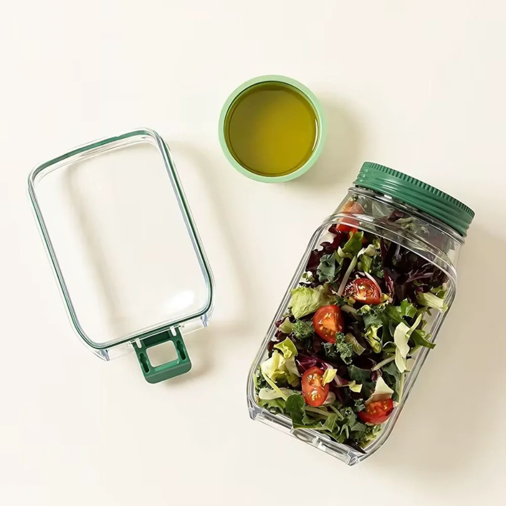 1 recipiente con apertura lateral para preparar y almacenar ensaladas, práctico contenedor para el almuerzo con caja para condimentos, adecuado para la oficina y viajes.