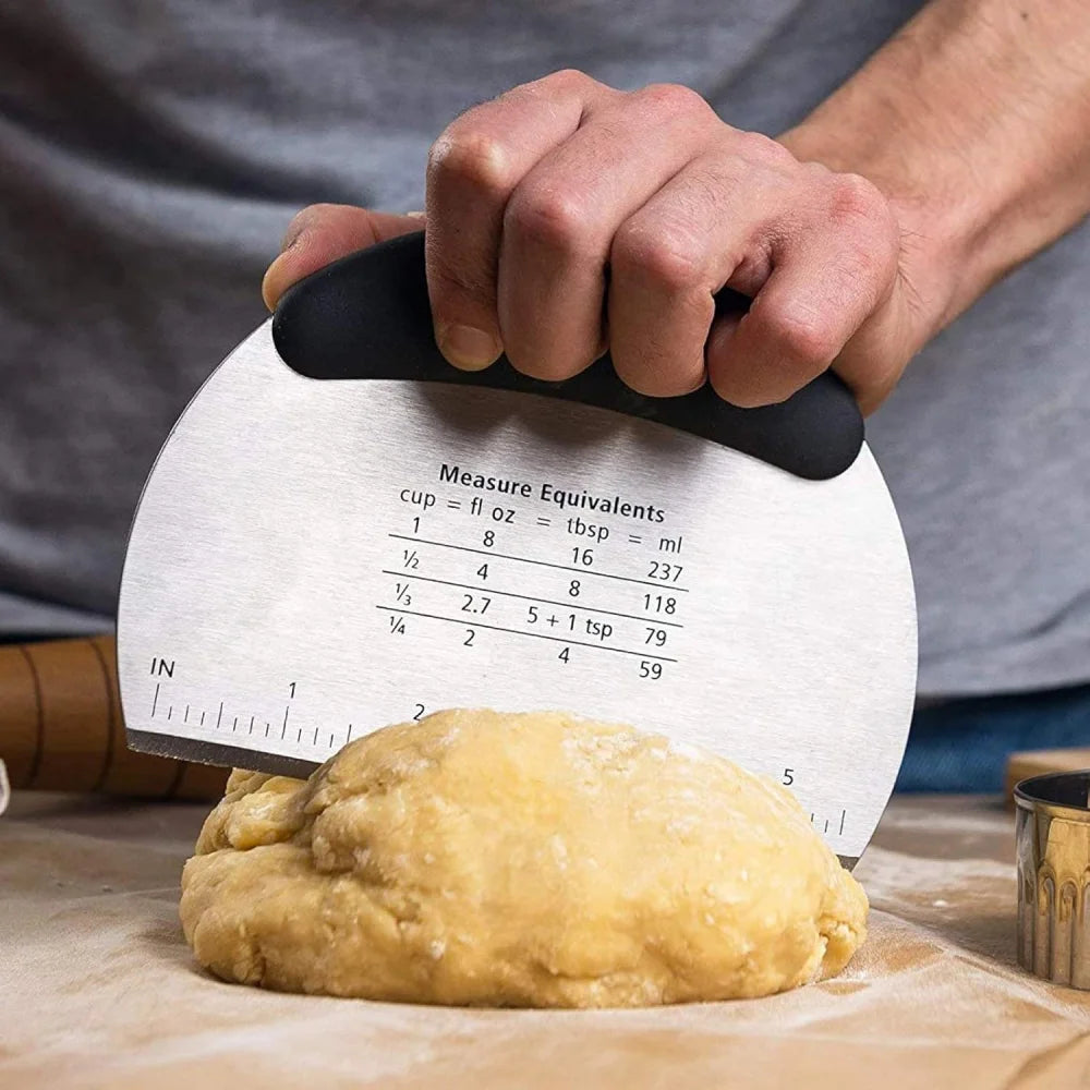 Cortador de masa de acero inoxidable, raspador de masa de acero inoxidable, cortador de masa multifuncional, herramienta para hornear para medir y c