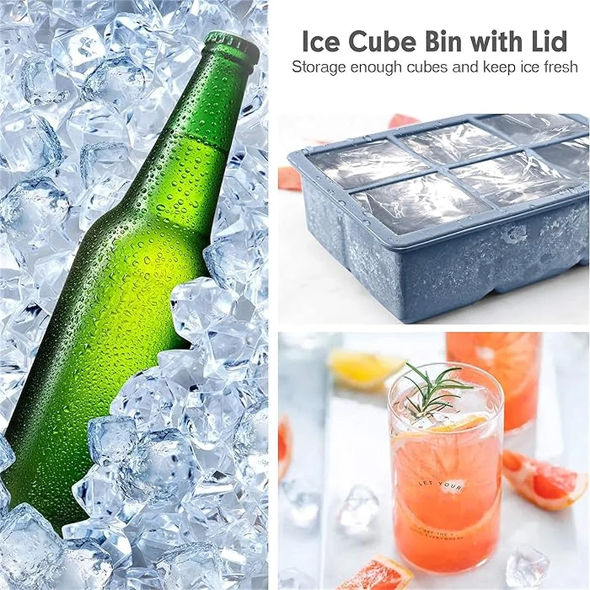 Molde grande para bandeja de cubitos de hielo de silicona, sin BPA, molde para cubitos de hielo de calidad alimentaria, Flexible, 6 agujeros de fácil liberación, hielo de fusión lenta para whisky