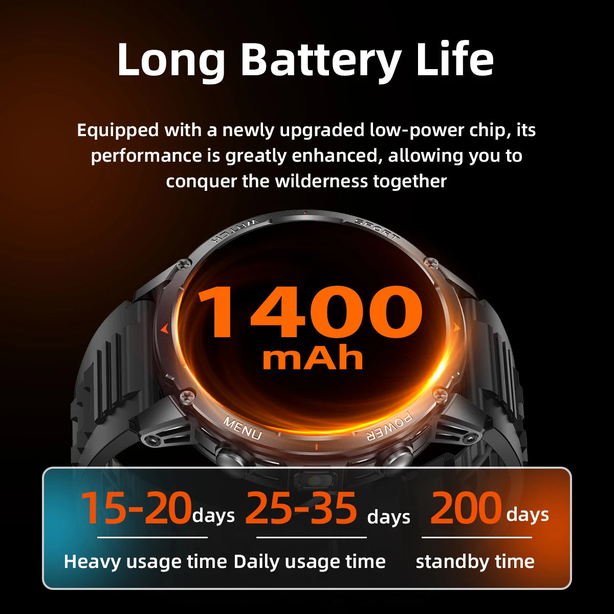 Reloj Inteligente Militar 1400mAh 10ATM Bluetooth