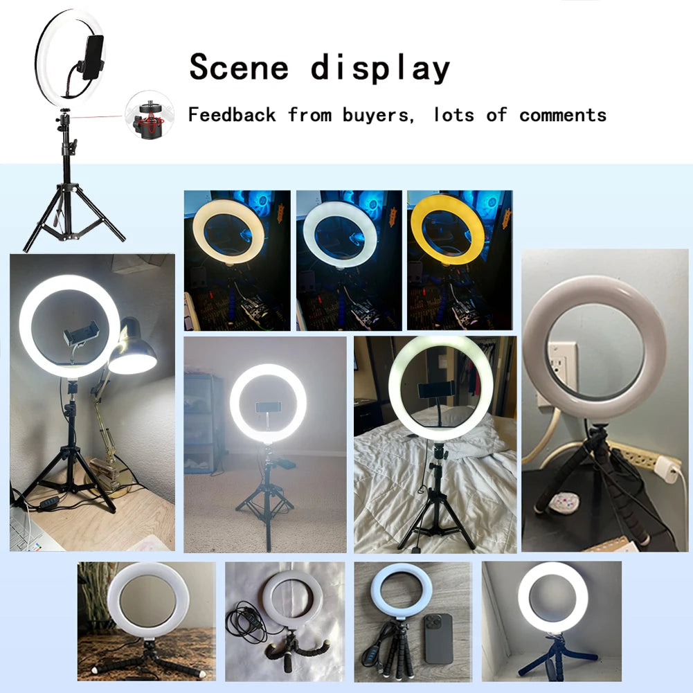 Lámpara de Belleza MYOBO de 10 Pulgadas y Kit de Trípode Plegable de 55 cm, Anillo de Luz LED Regulable para Fotografía/Vlogging/Transmisión en Vivo/Maquillaje/YouTube