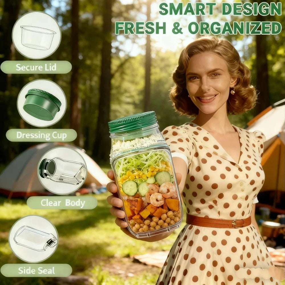 1 recipiente con apertura lateral para preparar y almacenar ensaladas, práctico contenedor para el almuerzo con caja para condimentos, adecuado para la oficina y viajes.