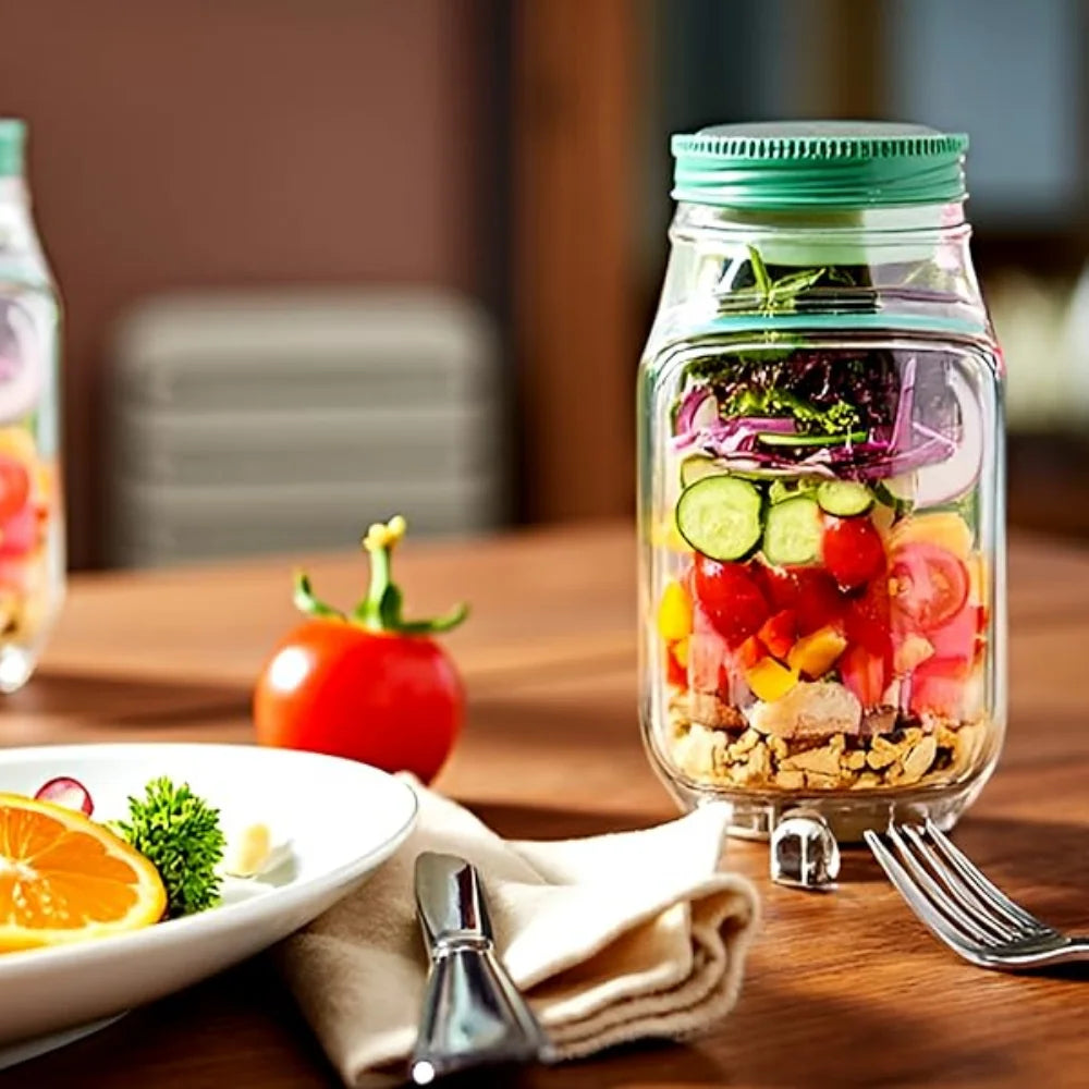 1 recipiente con apertura lateral para preparar y almacenar ensaladas, práctico contenedor para el almuerzo con caja para condimentos, adecuado para la oficina y viajes.