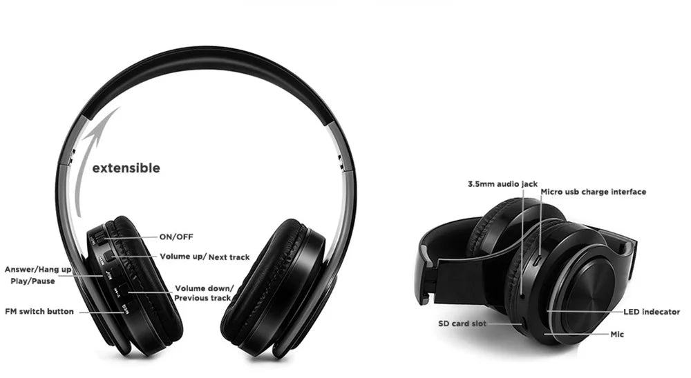 Auriculares Bluetooth 5.3 Inalámbricos con Micrófono y Radio FM