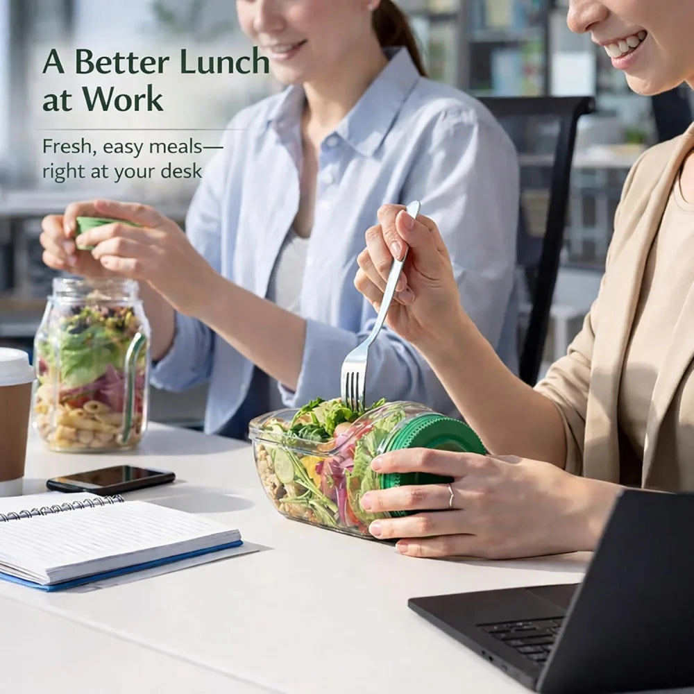 1 recipiente con apertura lateral para preparar y almacenar ensaladas, práctico contenedor para el almuerzo con caja para condimentos, adecuado para la oficina y viajes.