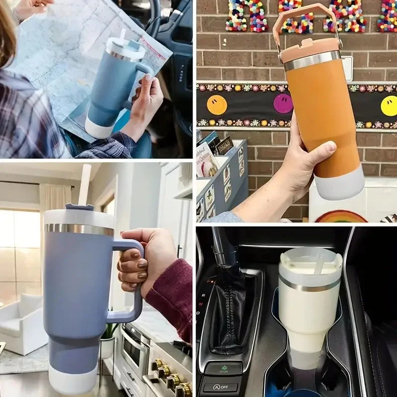 Portavasos inferior de silicona adecuado para vaso Stanley Adventure Quencher de 40 OZ 30 0Z Stanley lceFlow botella con pajita abatible