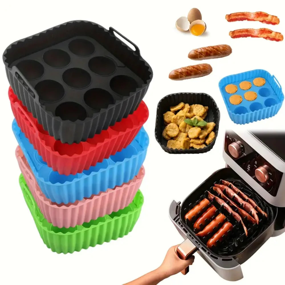 Revestimiento interior cuadrado de silicona para freidora de aire de 2 piezas, revestimiento interior de freidora de aire de silicona reutilizable, accesorios para freidora de aire de seguridad alimentaria, Bakin