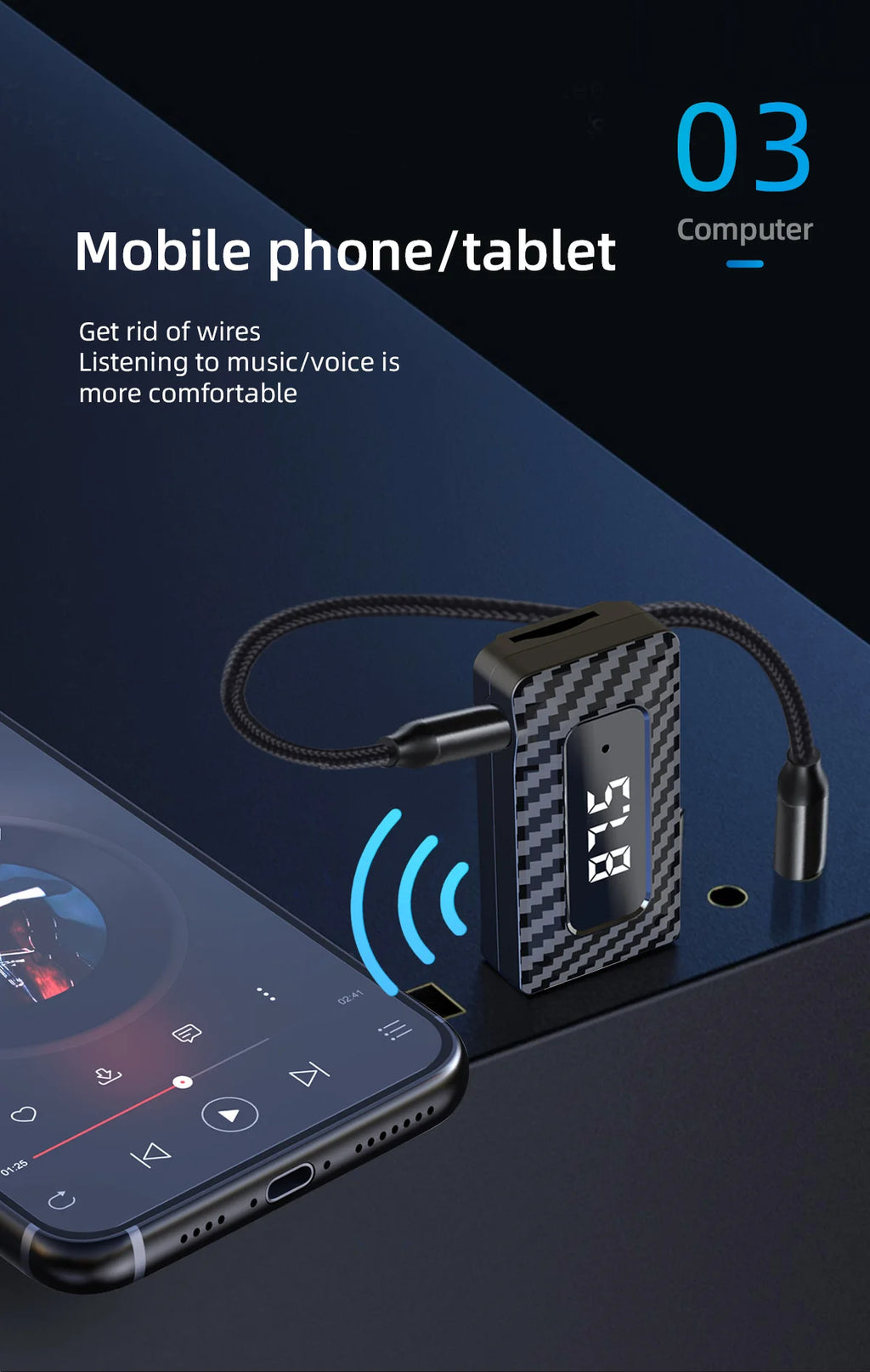 Receptor Bluetooth para Auto con Lector TF y Manos Libres