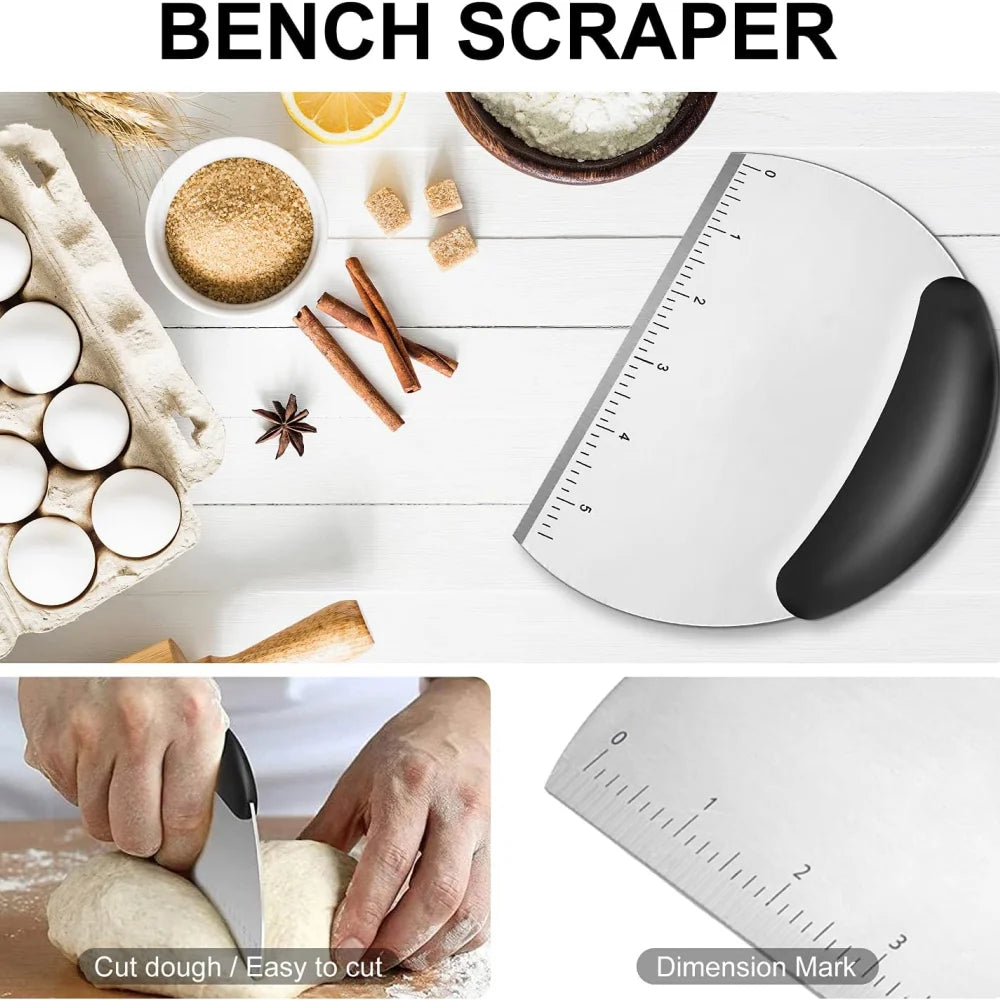 Cortador de masa de acero inoxidable, raspador de masa de acero inoxidable, cortador de masa multifuncional, herramienta para hornear para medir y c