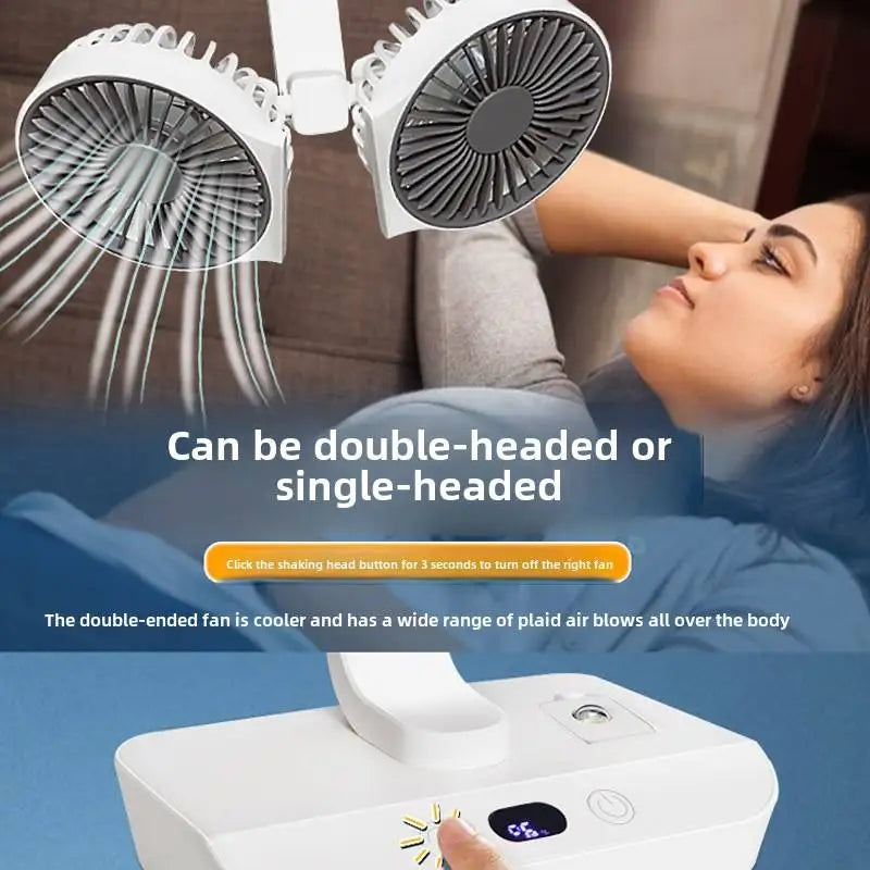 Ventilador de escritorio de doble cabezal, ventilador de 4 engranajes, refrigeración rápida por viento, pantalla Digital, gran capacidad de 2024 mAh, para el hogar, novedad de 12000