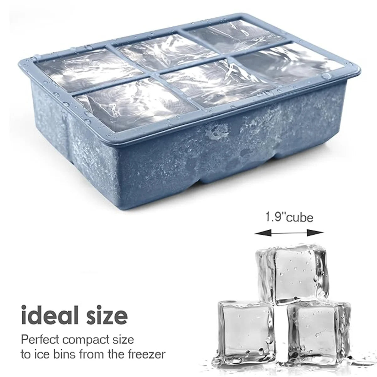 Molde grande para bandeja de cubitos de hielo de silicona, sin BPA, molde para cubitos de hielo de calidad alimentaria, Flexible, 6 agujeros de fácil liberación, hielo de fusión lenta para whisky