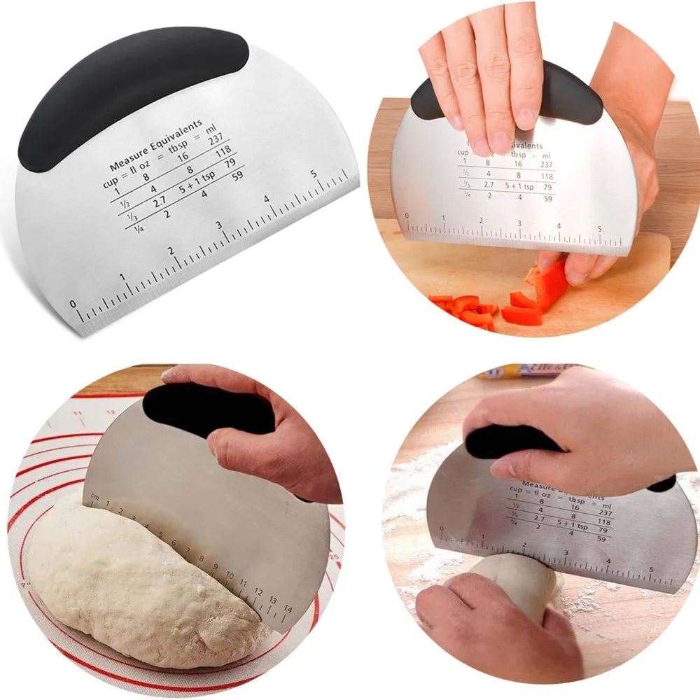 Cortador de masa de acero inoxidable, raspador de masa de acero inoxidable, cortador de masa multifuncional, herramienta para hornear para medir y c