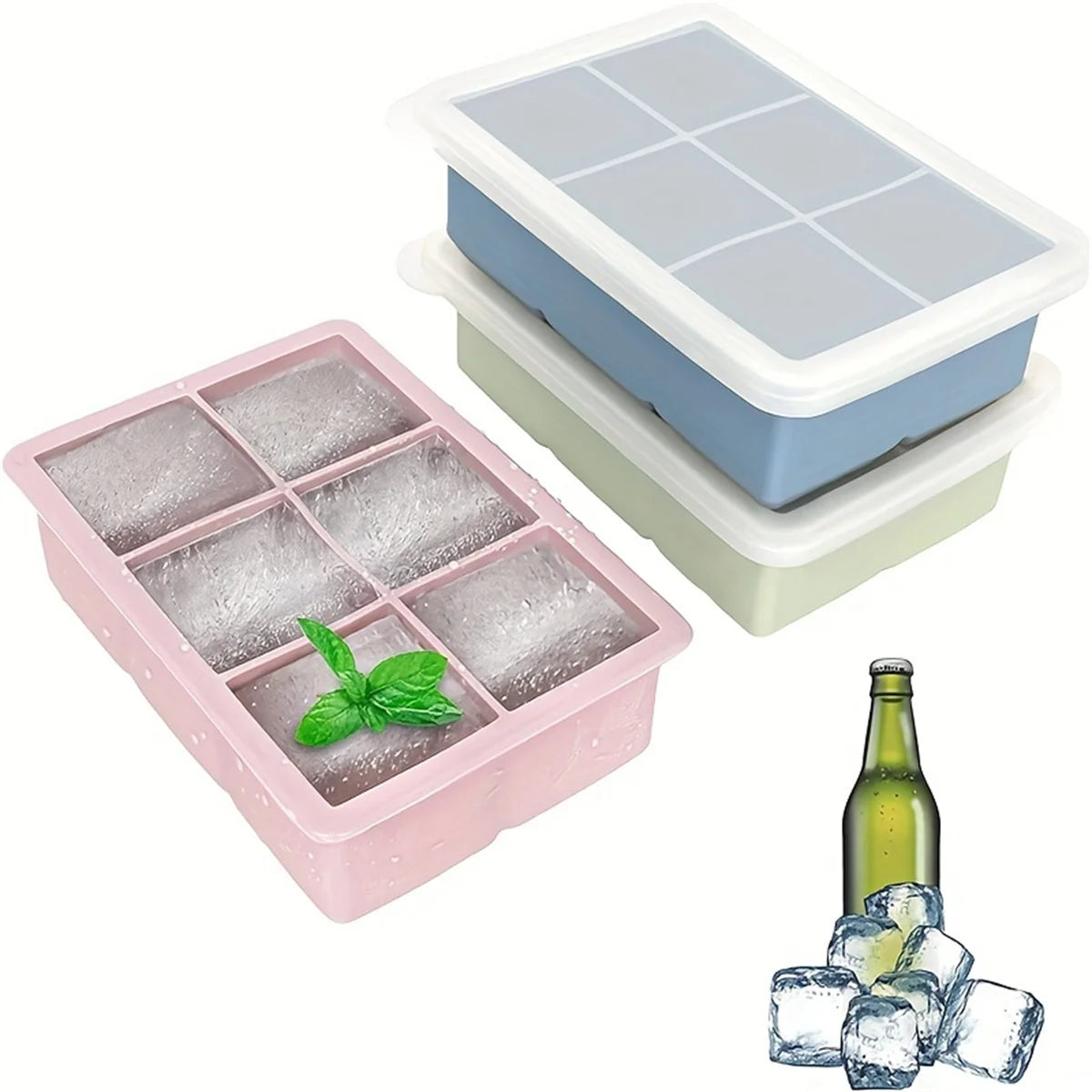 Molde grande para bandeja de cubitos de hielo de silicona, sin BPA, molde para cubitos de hielo de calidad alimentaria, Flexible, 6 agujeros de fácil liberación, hielo de fusión lenta para whisky