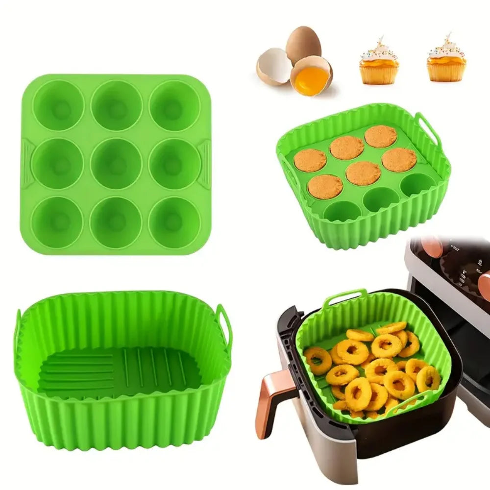 Revestimiento interior cuadrado de silicona para freidora de aire de 2 piezas, revestimiento interior de freidora de aire de silicona reutilizable, accesorios para freidora de aire de seguridad alimentaria, Bakin