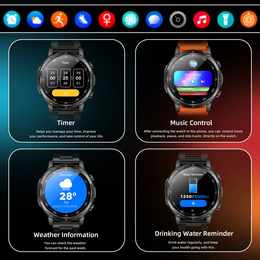 Reloj Inteligente Militar 1400mAh 10ATM Bluetooth