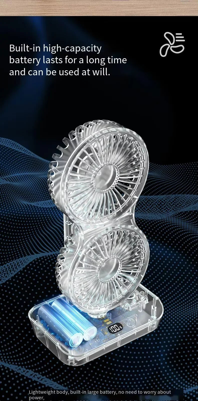 Ventilador de escritorio de doble cabezal, ventilador de 4 engranajes, refrigeración rápida por viento, pantalla Digital, gran capacidad de 2024 mAh, para el hogar, novedad de 12000