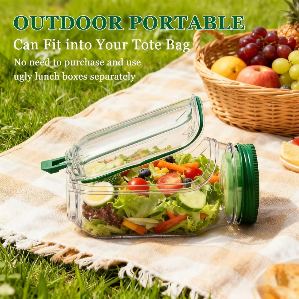 1 recipiente con apertura lateral para preparar y almacenar ensaladas, práctico contenedor para el almuerzo con caja para condimentos, adecuado para la oficina y viajes.