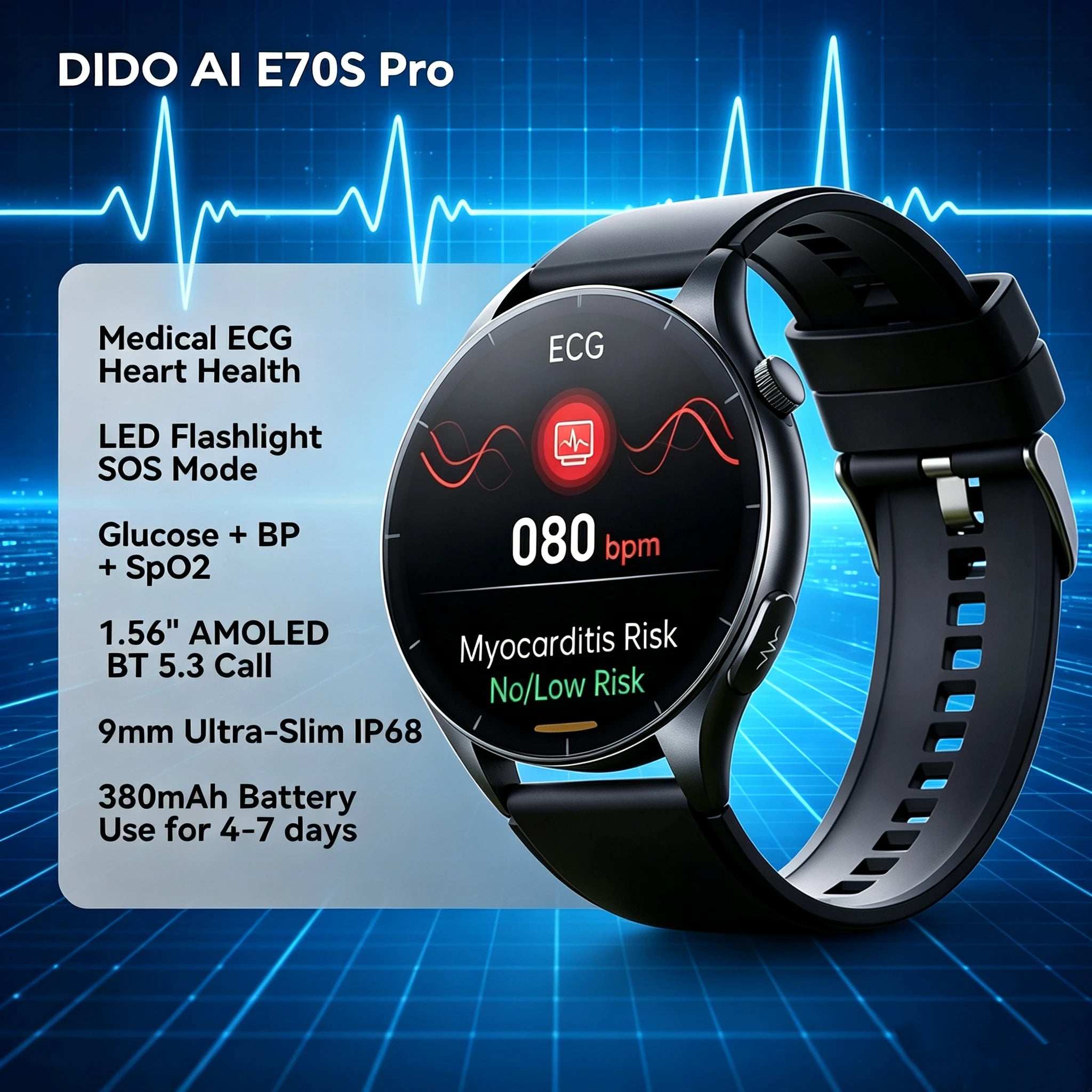 Dido AI E70S Reloj Inteligente ECG Ultrafino