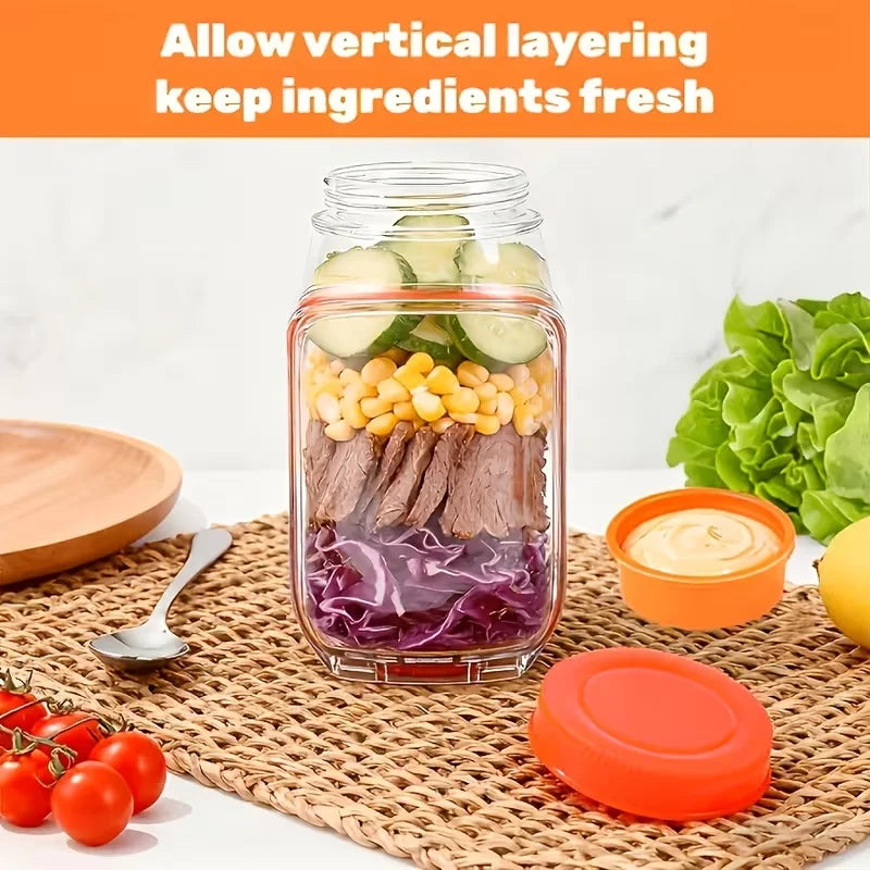 1 recipiente con apertura lateral para preparar y almacenar ensaladas, práctico contenedor para el almuerzo con caja para condimentos, adecuado para la oficina y viajes.