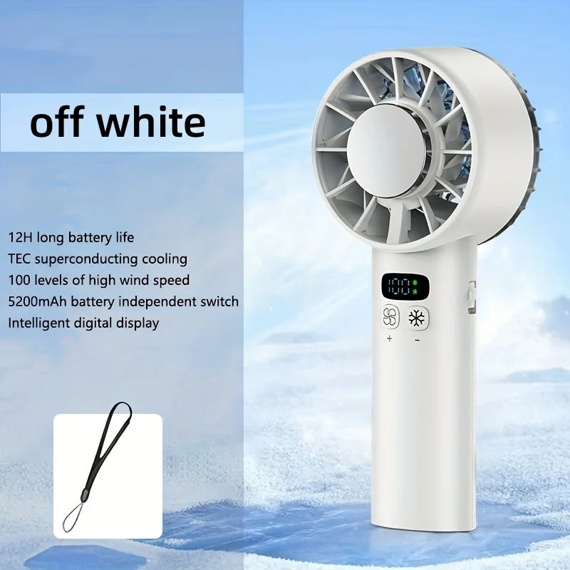 Ventilador portátil de mano de 5200mAh, pantalla LED, refrigeración Semiconductora, 100 velocidades, recargable por USB, ventilador para exteriores, Enfriador de hielo doble