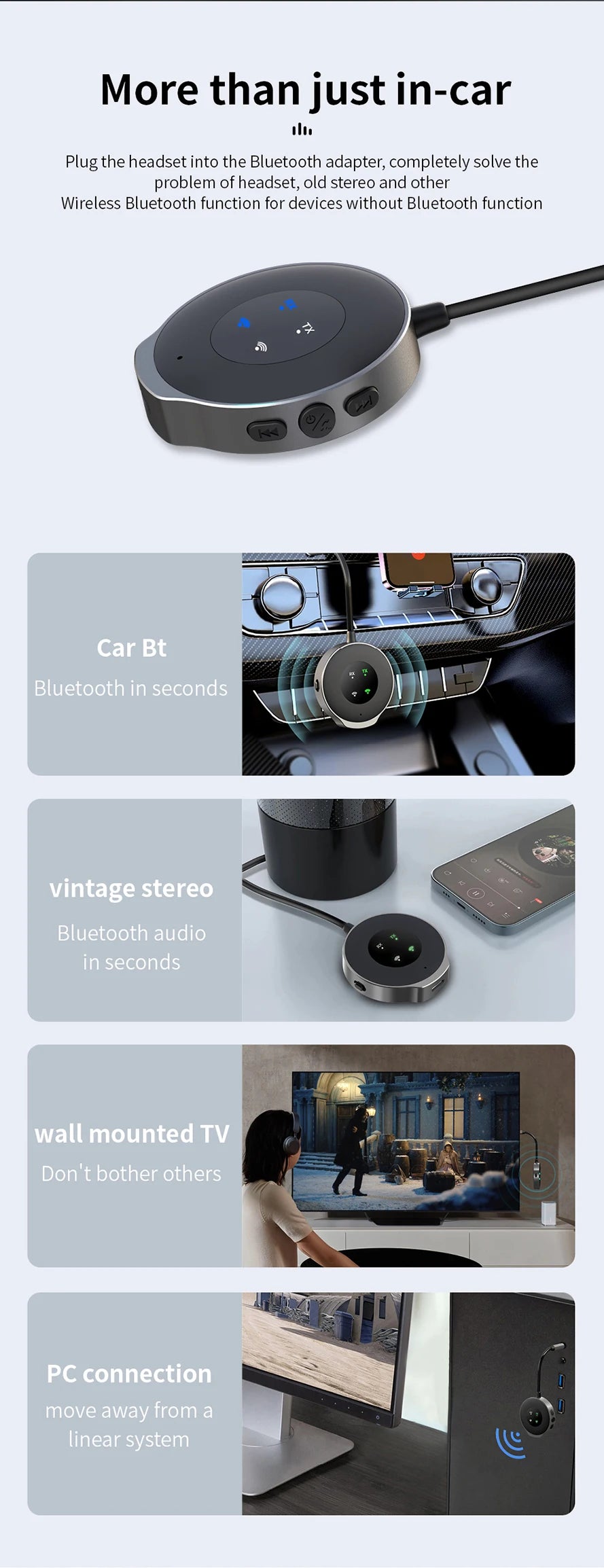 Adaptador Bluetooth Inalámbrico para Auriculares y Sistemas de Audio