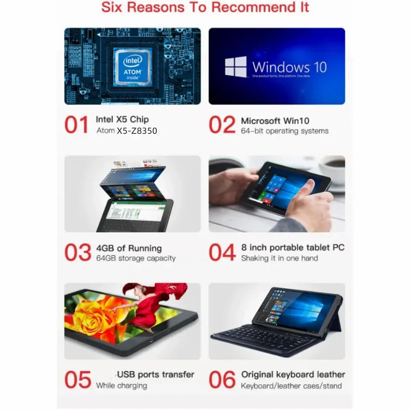 Gran oferta 4GB/8GB RAM 64GB/128GB ROM 8 pulgadas 64bit Windows 10 tabletas PC X5-Z8350 1,44 GHz Quad-Core Mini tableta cámara Dual