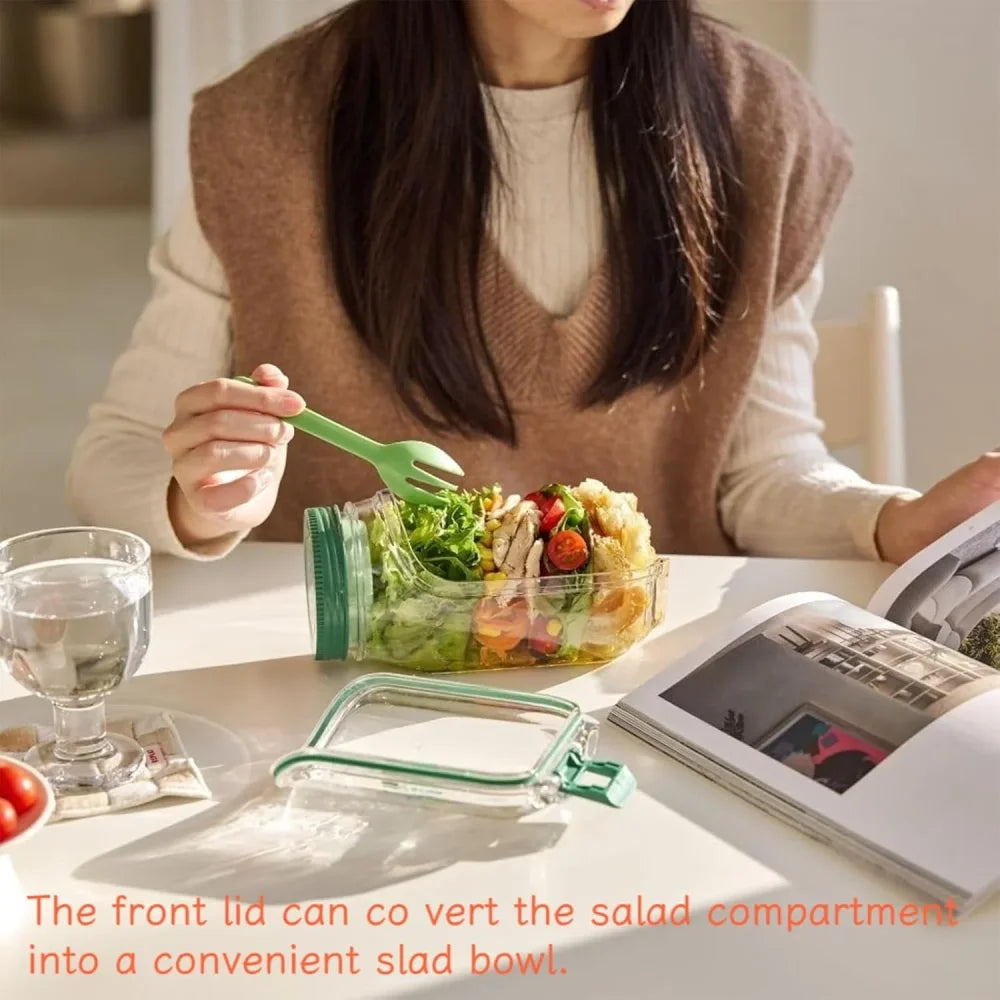 1 recipiente con apertura lateral para preparar y almacenar ensaladas, práctico contenedor para el almuerzo con caja para condimentos, adecuado para la oficina y viajes.