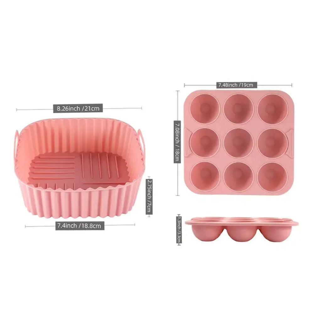Revestimiento interior cuadrado de silicona para freidora de aire de 2 piezas, revestimiento interior de freidora de aire de silicona reutilizable, accesorios para freidora de aire de seguridad alimentaria, Bakin