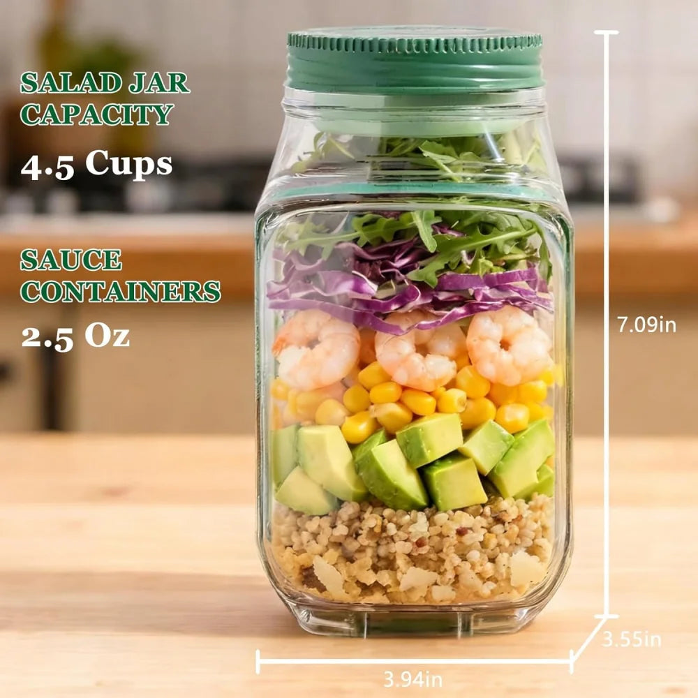1 recipiente con apertura lateral para preparar y almacenar ensaladas, práctico contenedor para el almuerzo con caja para condimentos, adecuado para la oficina y viajes.