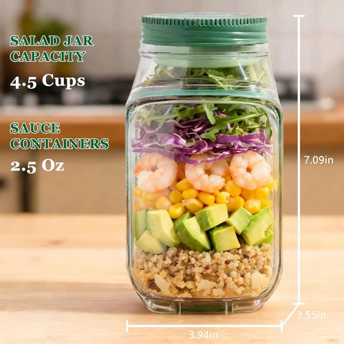 1 recipiente con apertura lateral para preparar y almacenar ensaladas, práctico contenedor para el almuerzo con caja para condimentos, adecuado para la oficina y viajes.