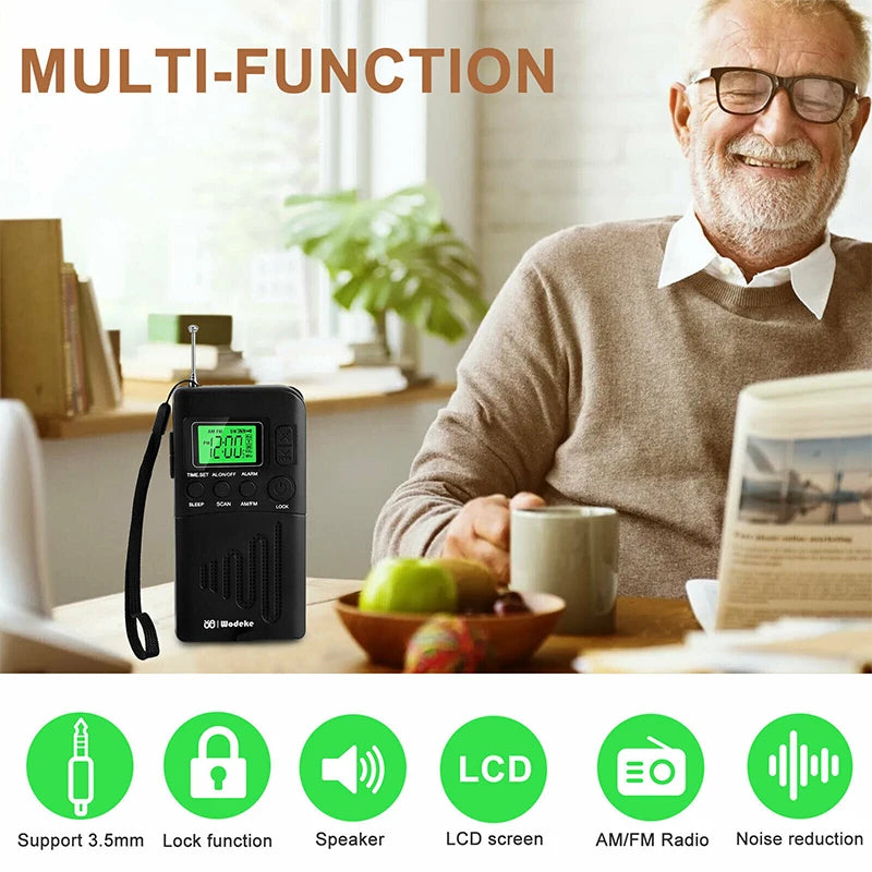 Mini Radio Portátil AM FM de Bolsillo con Altavoz y Despertador