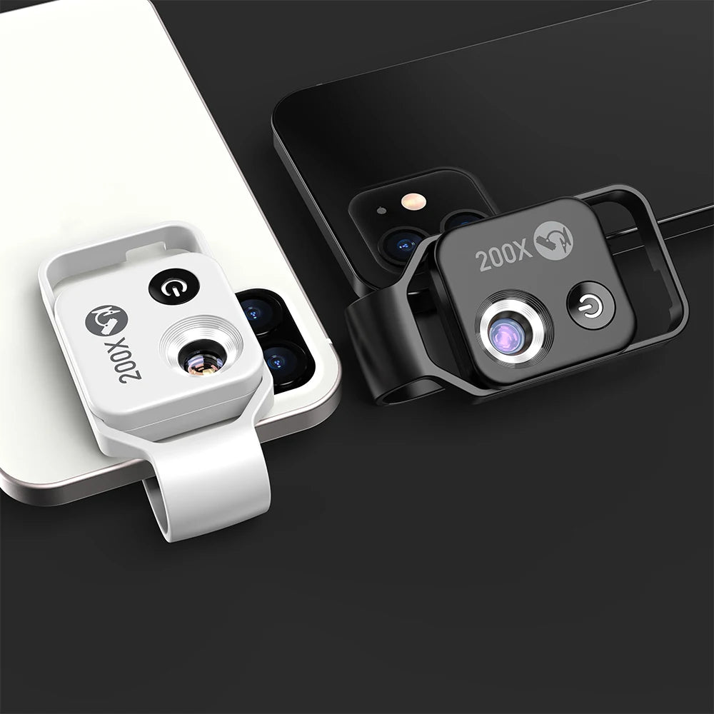 Lente Microscopio 200X para Teléfono con Luz LED y Filtro CPL