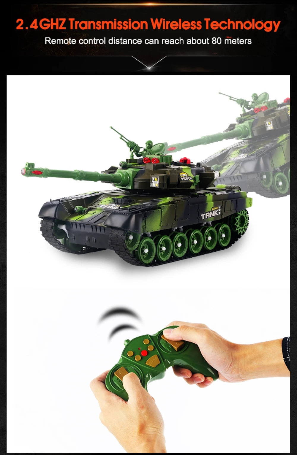Tanque RC Grande 44cm Control Remoto Simulación Militar
