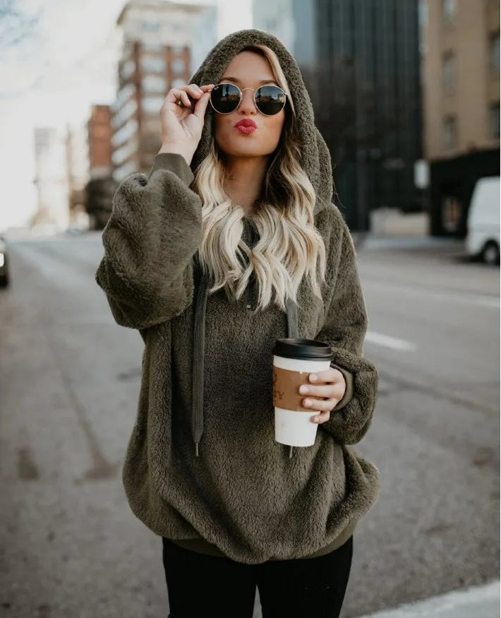 Suéter con capucha de manga larga para mujer, abrigo monocromático, tendencia de moda