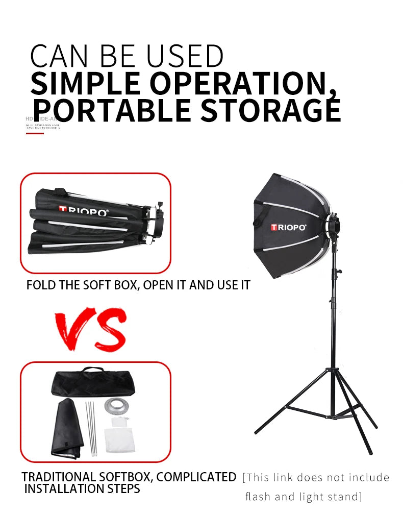TRIOPO - Caja de Luz Octogonal Tipo Sombrilla KX de 65 cm, la Más Reciente, para Flash Godox AD200 V1, Accesorios para Estudio de Fotografía