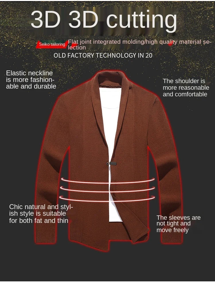Cárdigan de punto ajustado de lana para hombre, ropa de calle de marca de alta calidad, suéter japonés, abrigos informales, chaqueta, ropa para hombre 2025